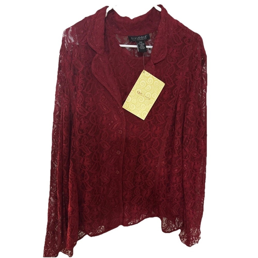 Dialogue QVC Brushed Lace Button Front Top and Cami Set Wine Red 28